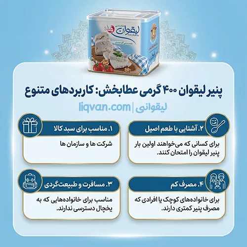 کاربردهای پنیر لیقوان 400 گرمی برای سبد کالا و خرید شرکتی